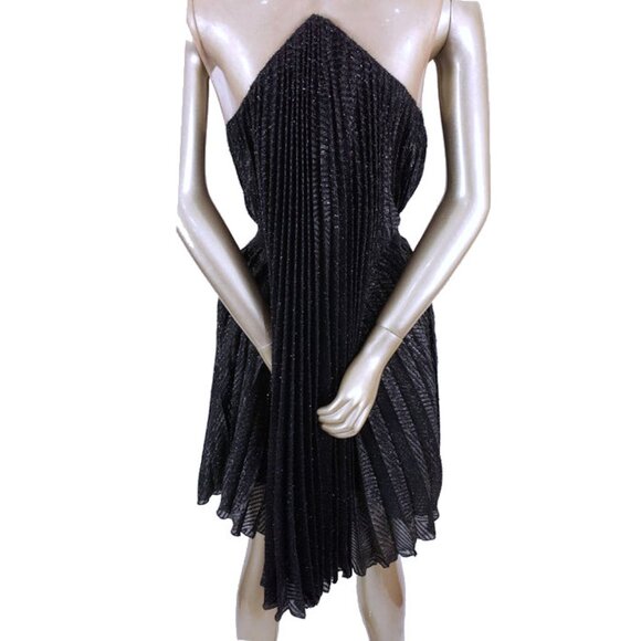 NWT MARIA LUCIA HOHAN Limited Series Black Metallic Knife Pleated Party Dress - Picture 9 of 12